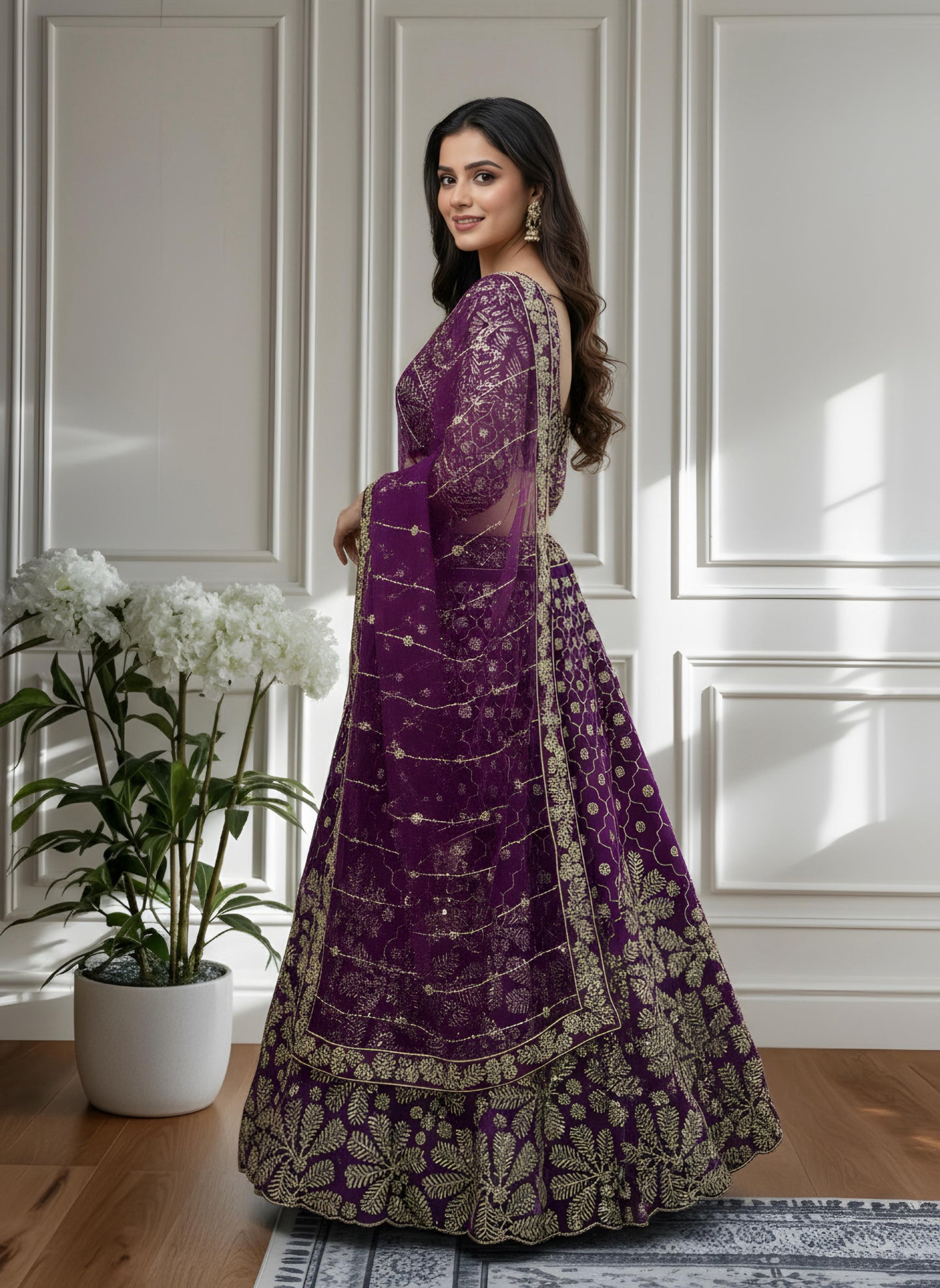 Purple Designer Sequins  & Embroidered Work Bridal Lehenga Choli
