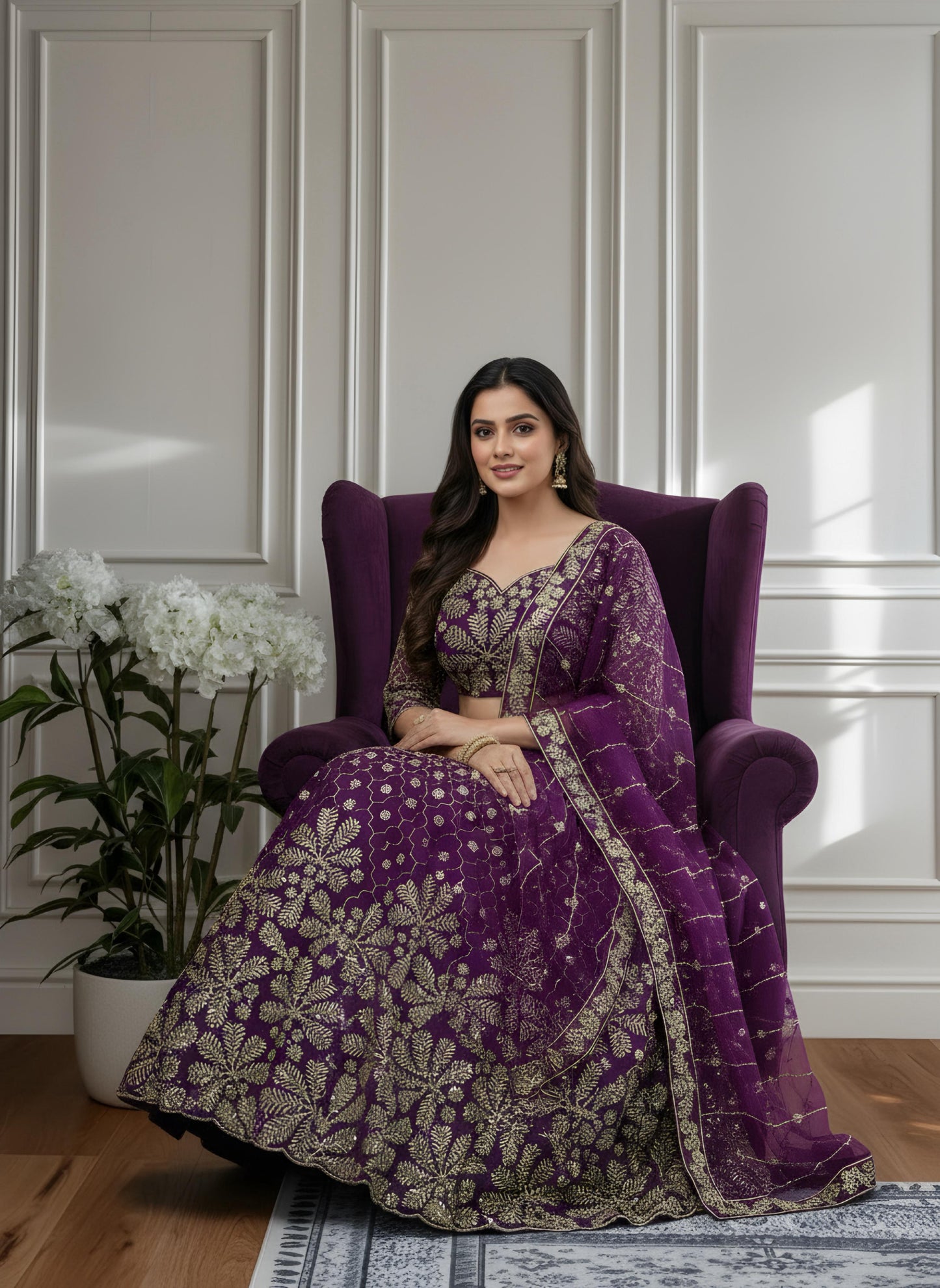 Purple Designer Sequins  & Embroidered Work Bridal Lehenga Choli