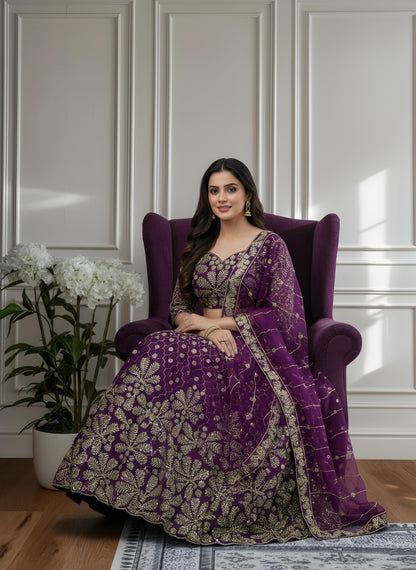 Purple Designer Sequins  & Embroidered Work Bridal Lehenga Choli