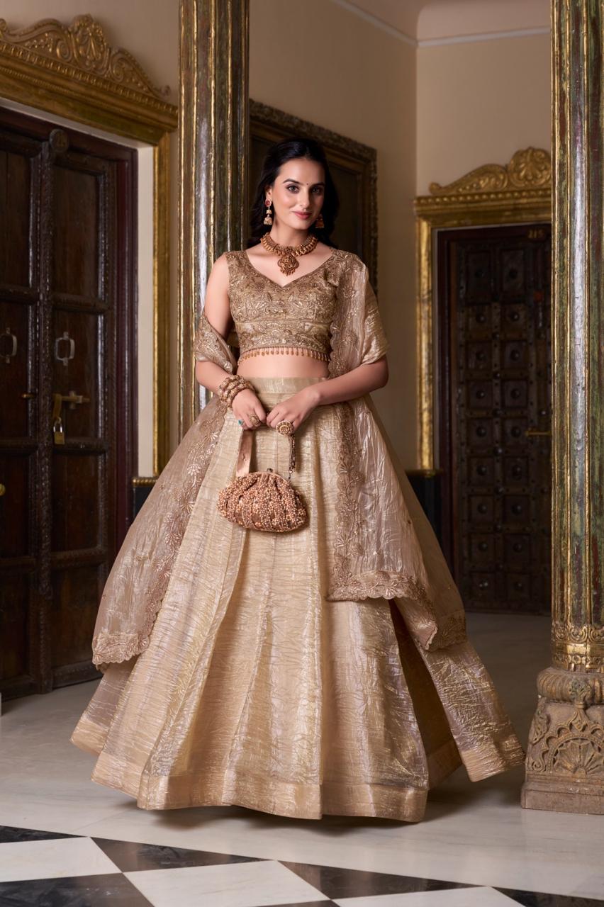 Chiku Color Lucknowi With Sequins Work Georgette Lehenga Choli