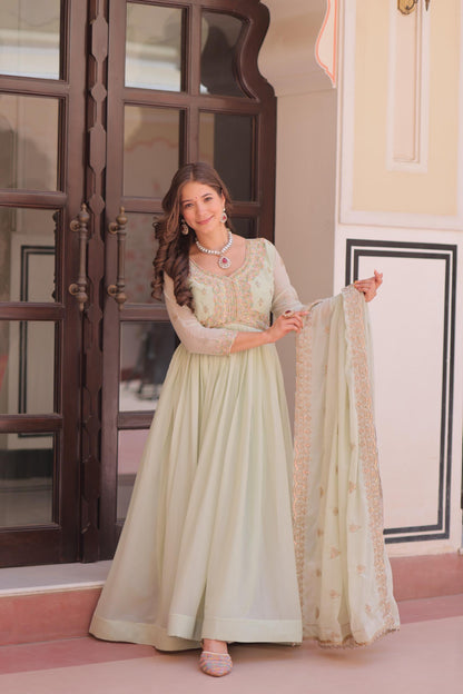 Mint Green Georgette Anarkali Suit With Beadwork