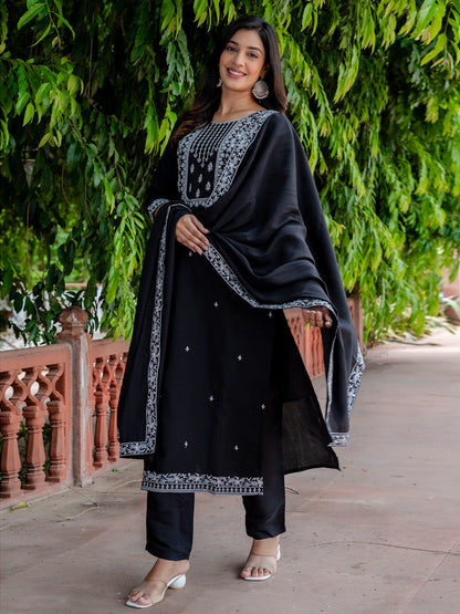 Silk Embroidery Straight Kurta Pant Set