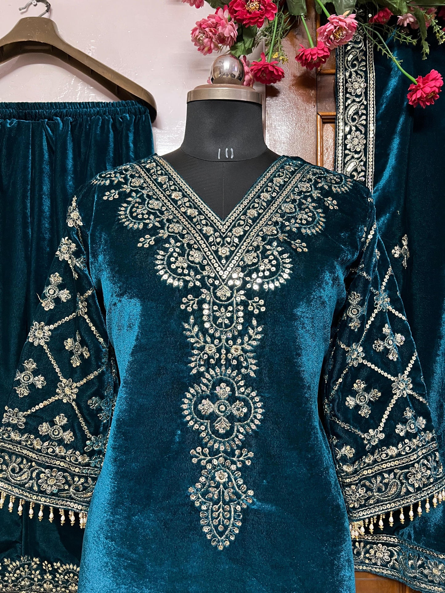 Premium Velvet Sequins Embroidery Suit with Dupatta