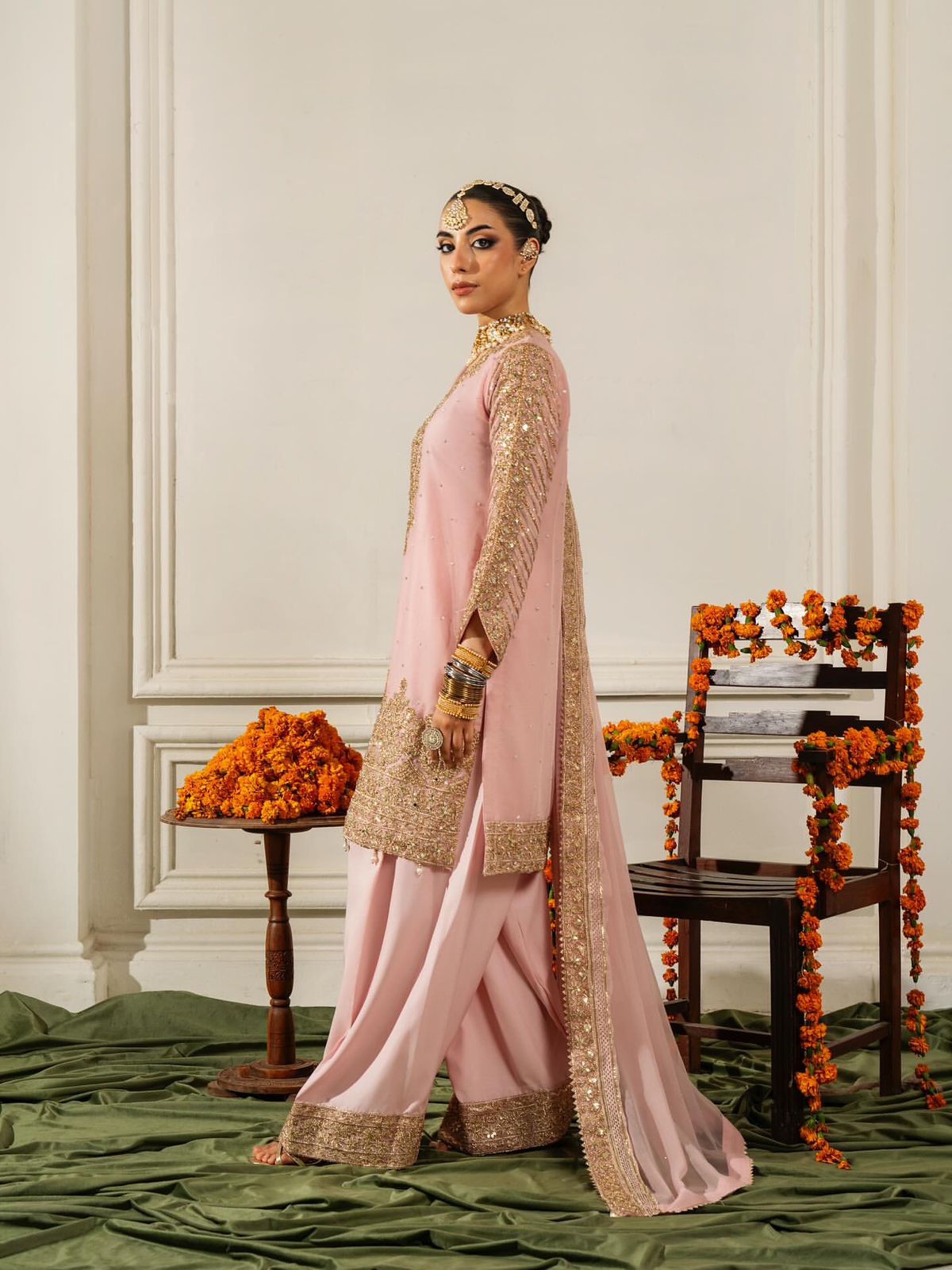 Ready to Wear 3 Piece Fancy Peach Kurti with Plazo & Duppta