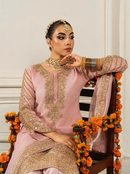 Ready to Wear 3 Piece Fancy Peach Kurti with Plazo & Duppta
