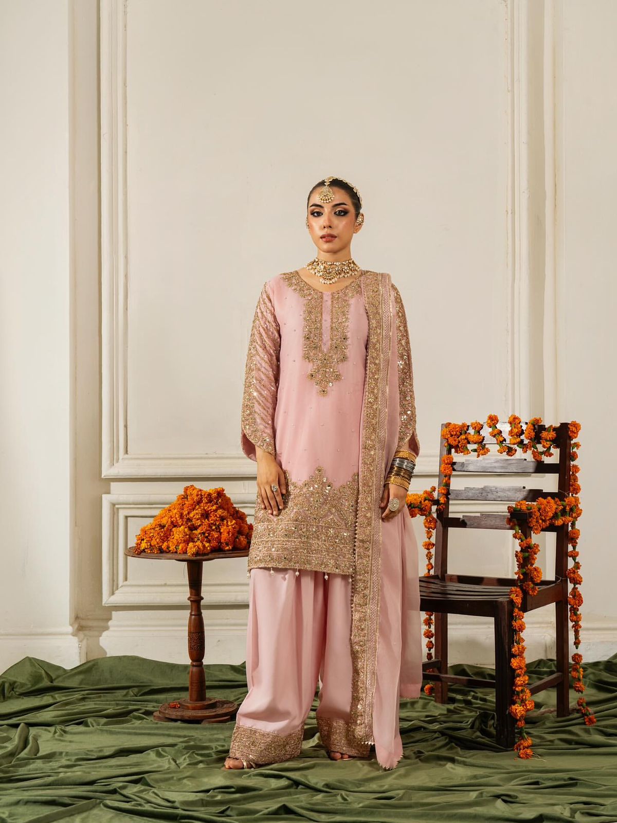 Ready to Wear 3 Piece Fancy Peach Kurti with Plazo & Duppta