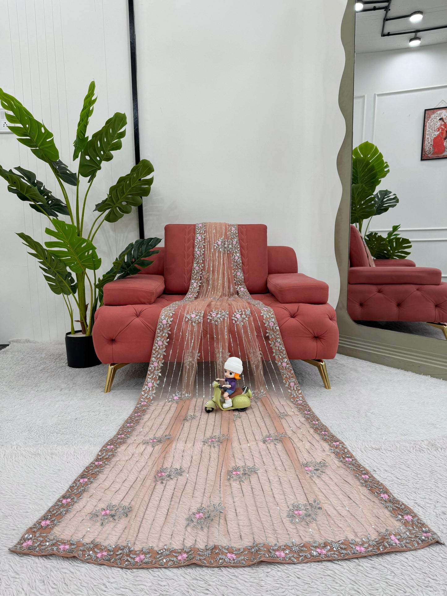 Designer Soft Net Saree with Thread & Sequence Work