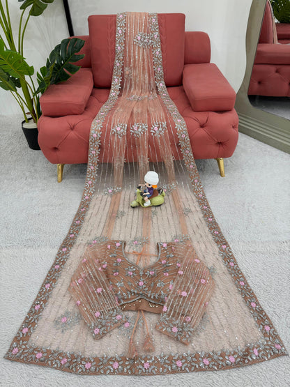 Designer Soft Net Saree with Thread & Sequence Work