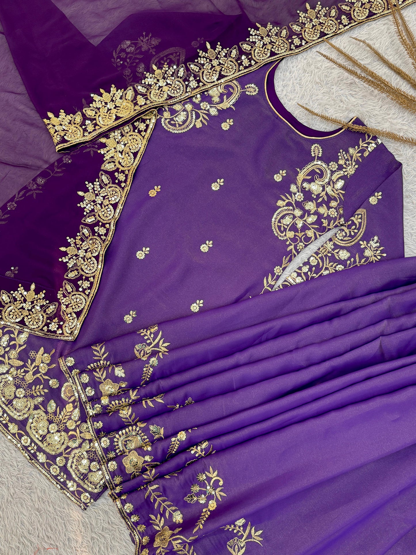 Wedding Wear Roman Shimmer Silk Kurti Plazzo Dupatta Set