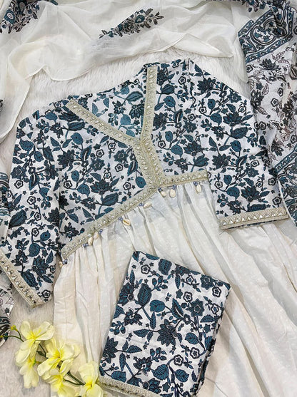 Alia Style Cotton Flair Kurti Pant Set with Malmal Dupatta