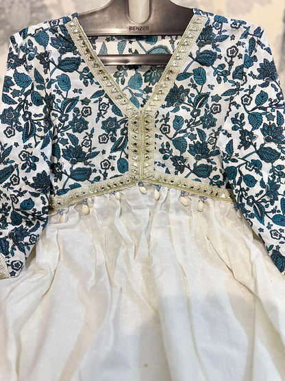 Alia Style Cotton Flair Kurti Pant Set with Malmal Dupatta