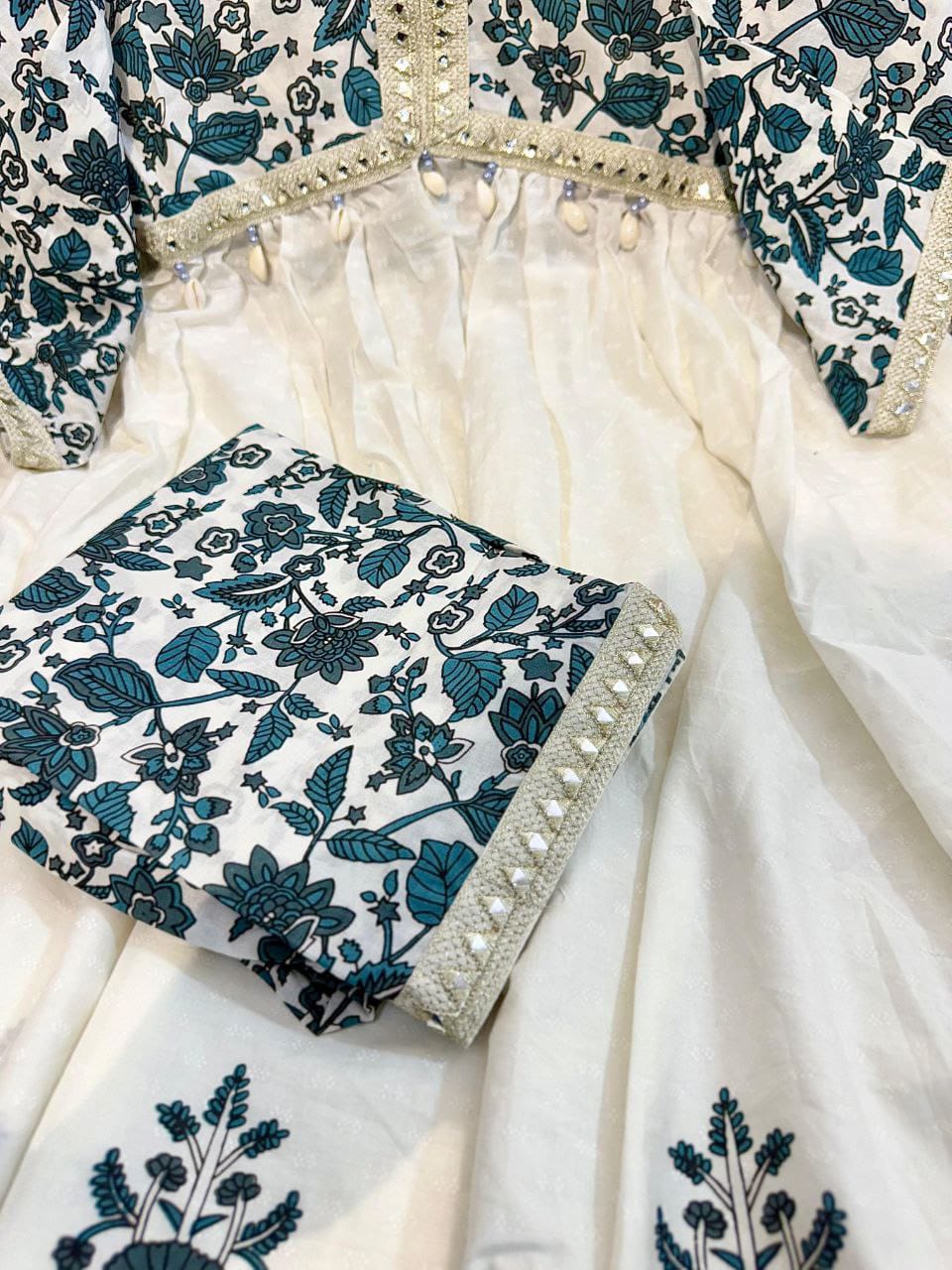 Alia Style Cotton Flair Kurti Pant Set with Malmal Dupatta