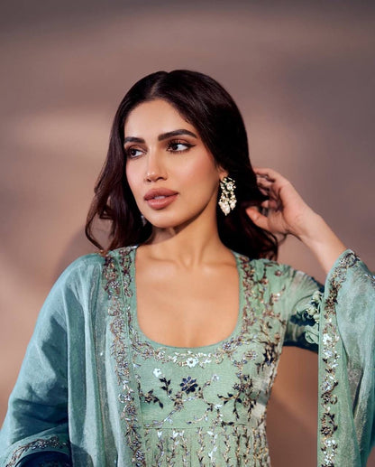 Women’s Chinon Silk Embellished Gown with Pant & Dupatta