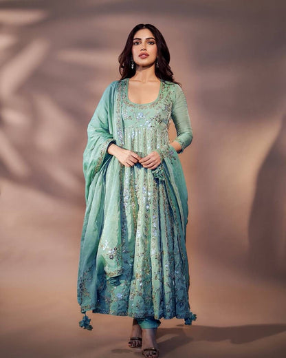 Women’s Chinon Silk Embellished Gown with Pant & Dupatta