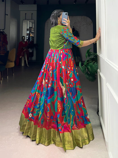 Kalamkari Print Tasar Silk Gown & Koti Set