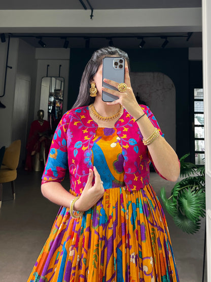 Kalamkari Tasar Silk Gown with Micro Crepe Lining