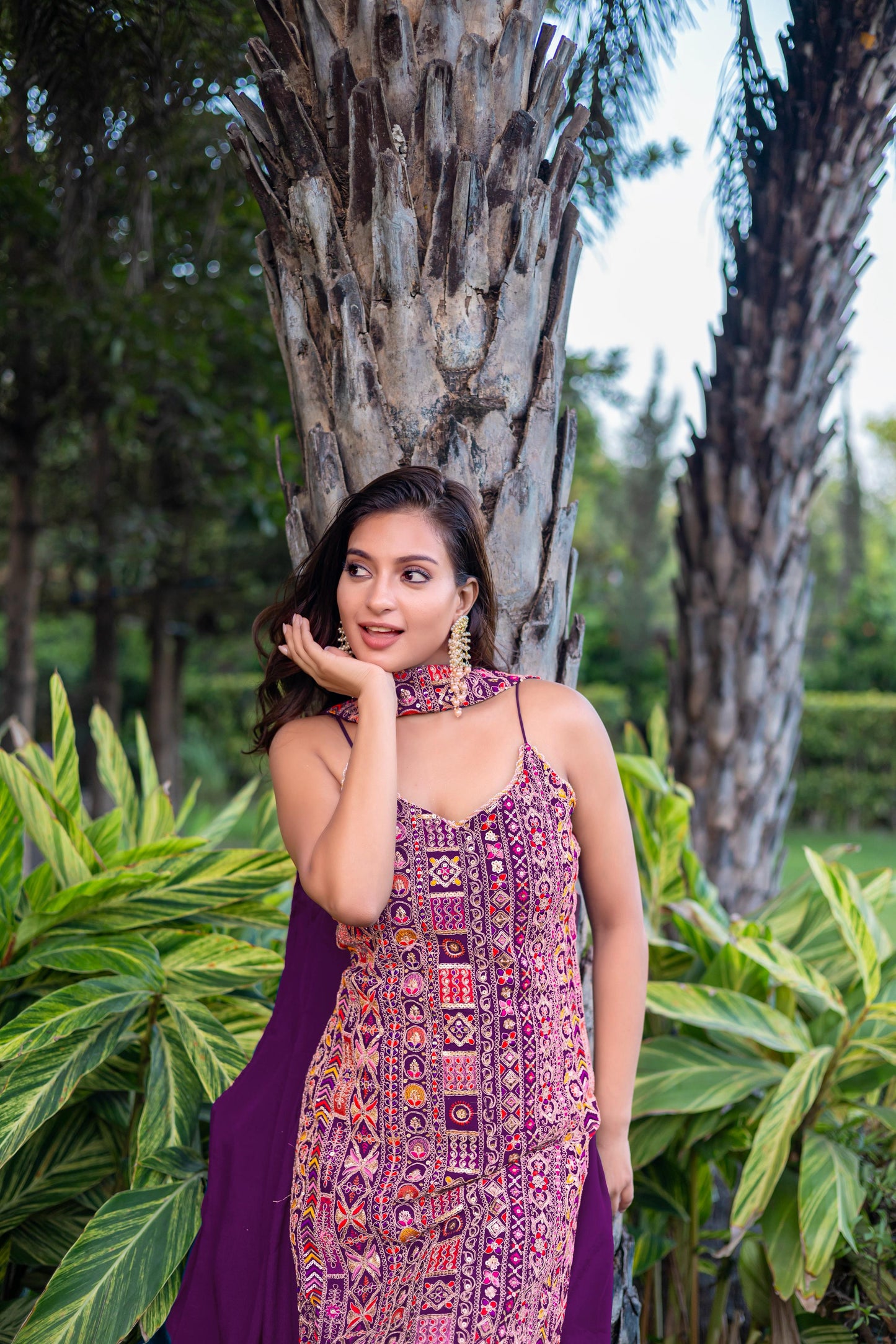 Royal Purple Traditional Embroidery Party Wear Suit