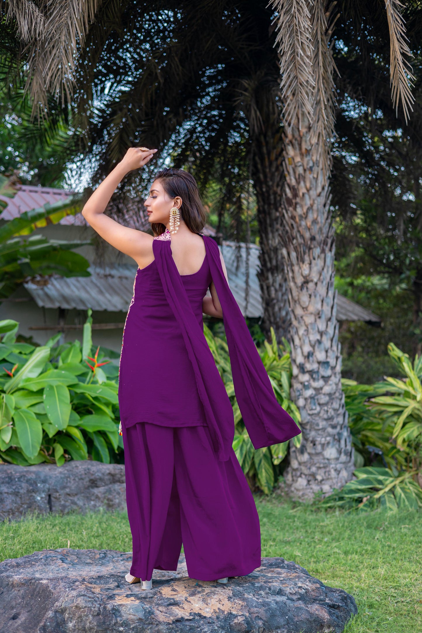 Royal Purple Traditional Embroidery Party Wear Suit