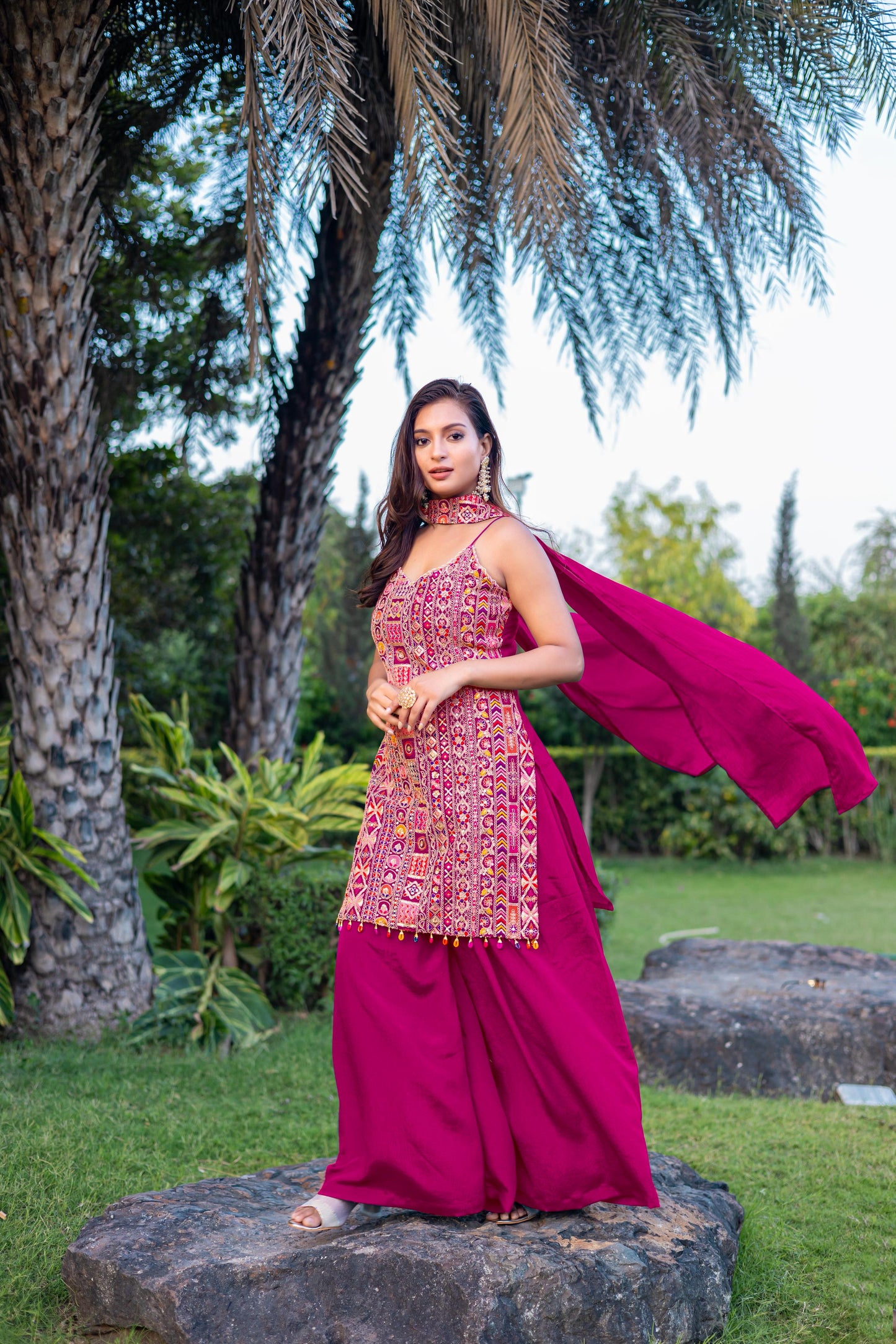 Rani Pink Meenakari Embroidered Festive Suit