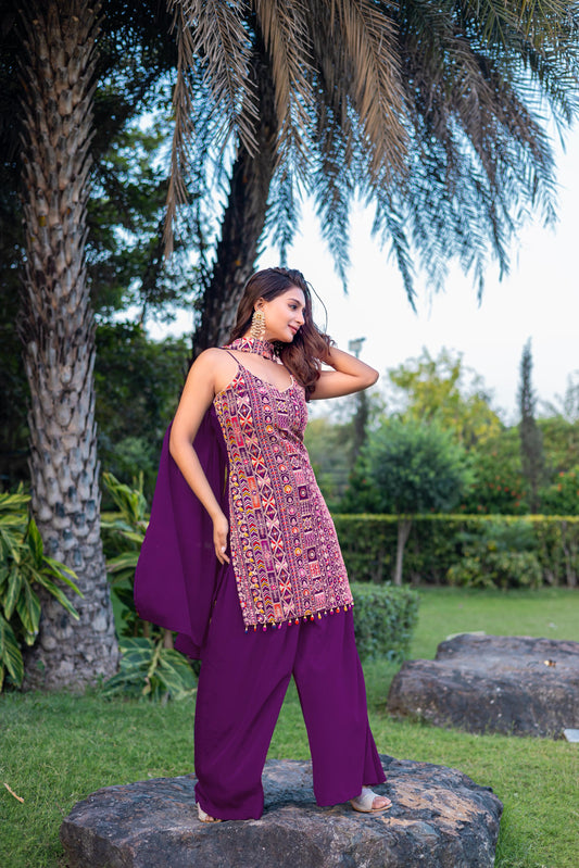 Royal Purple Traditional Embroidery Party Wear Suit