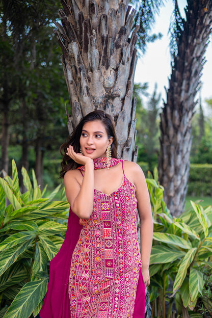 Rani Pink Meenakari Embroidered Festive Suit