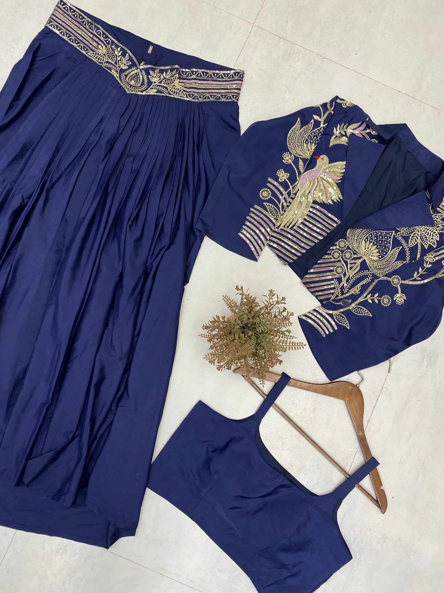 Trendy Indo-Western 3-Piece Set with Draped Skirt & Embroidered Koti