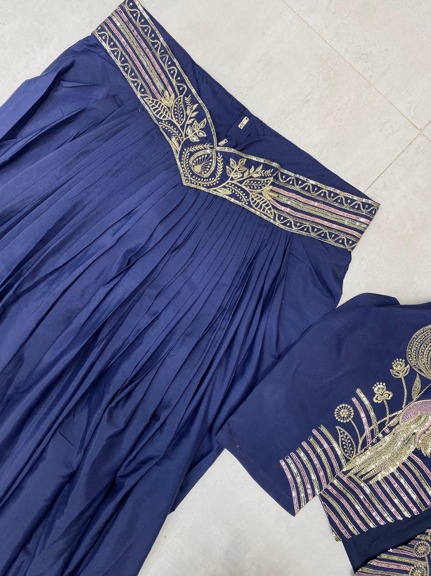 Trendy Indo-Western 3-Piece Set with Draped Skirt & Embroidered Koti