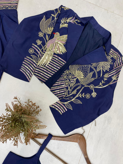 Trendy Indo-Western 3-Piece Set with Draped Skirt & Embroidered Koti