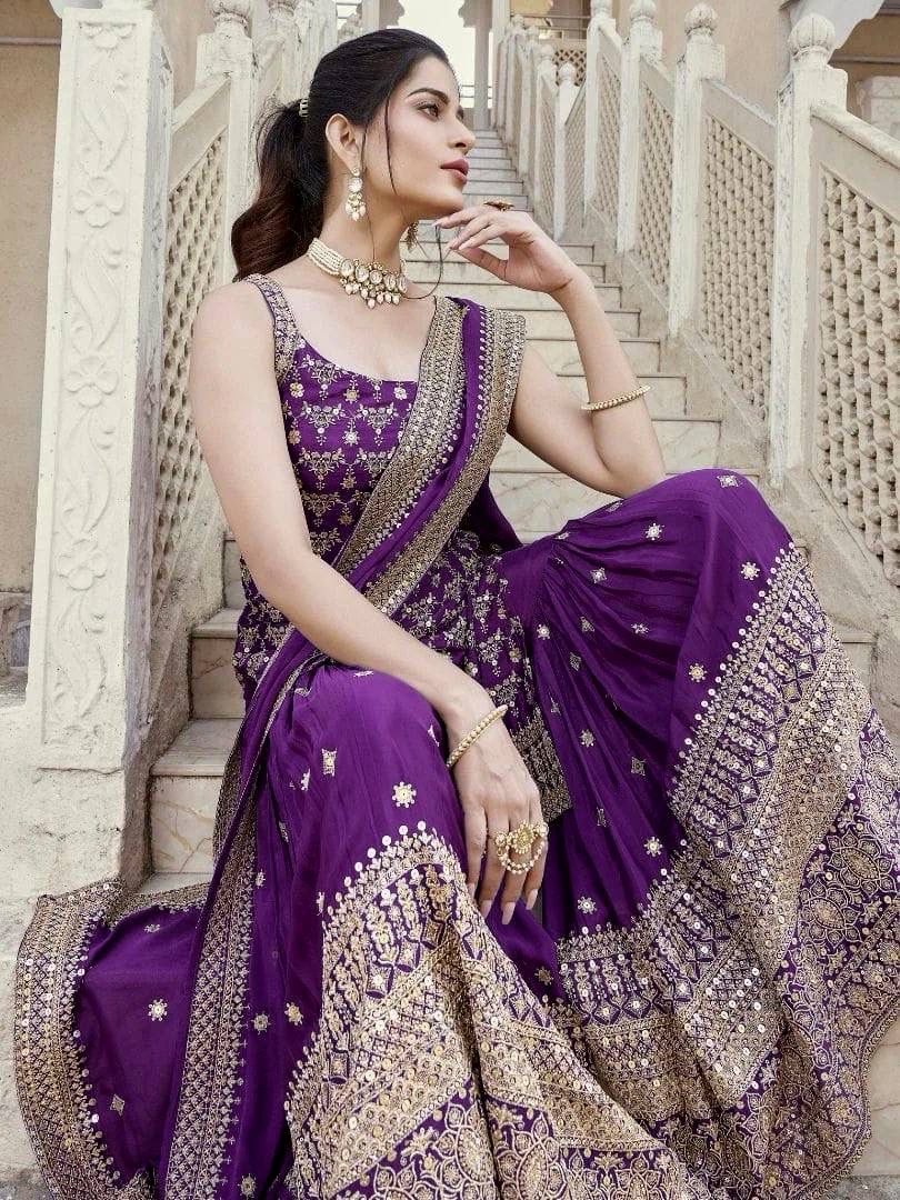 Purple Georgette Mirror Work Sharara Suit with Dupatta