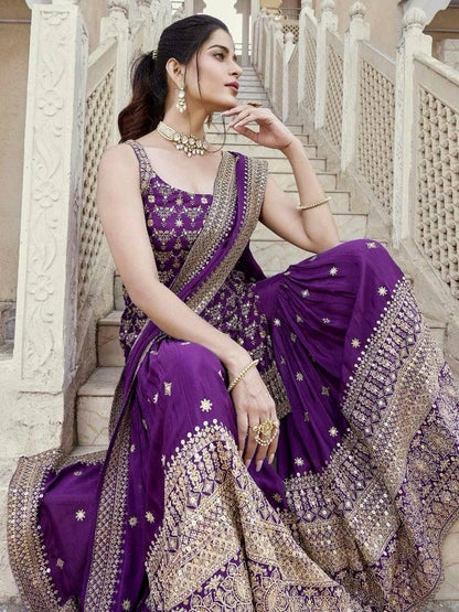 Purple Georgette Mirror Work Sharara Suit with Dupatta