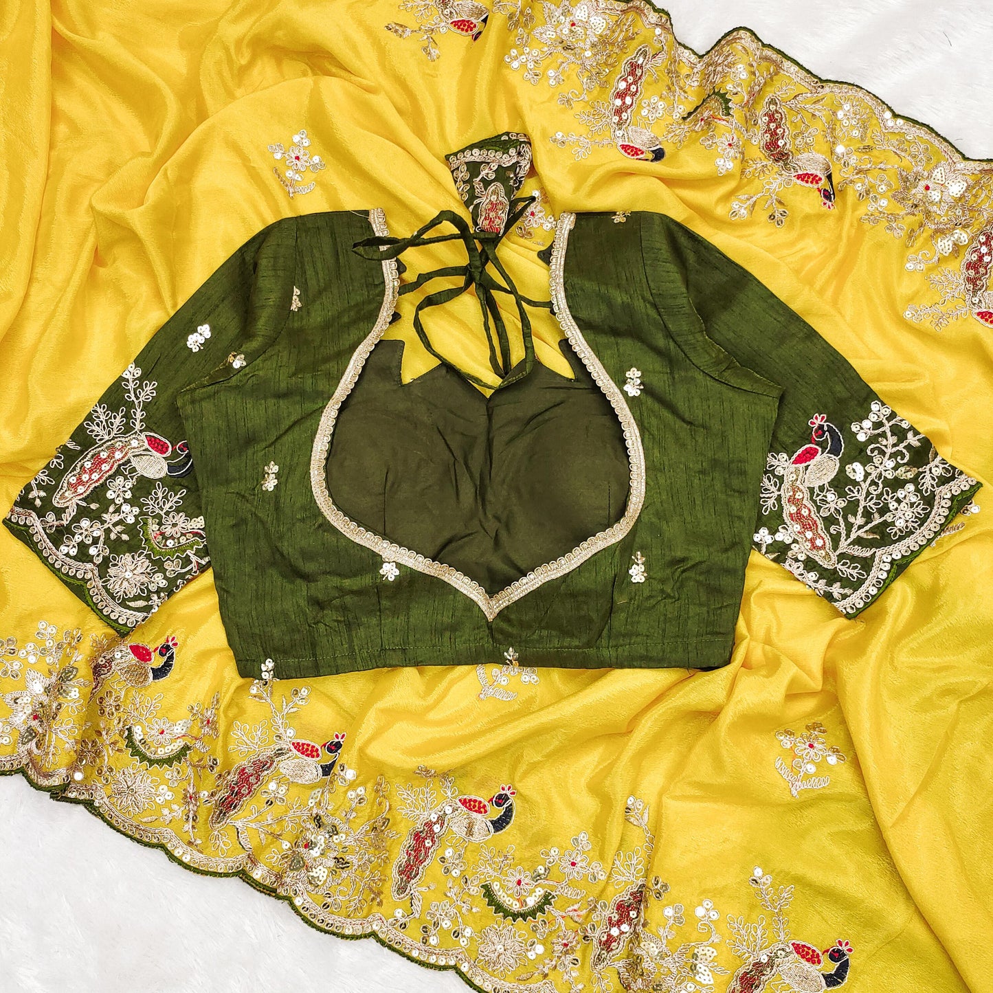 Premium Embroidered Chinon Silk Saree for Wedding And Festive Wear