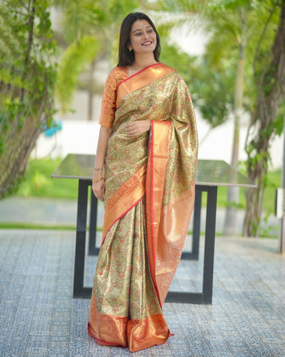 Pista Green floral Pure Kanjivaram Silk Sarees