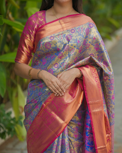 Premium Lavender Floral Pure Kanjivaram Silk Sarees