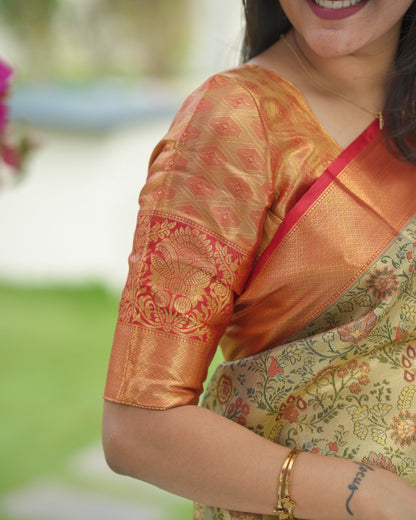 Pista Green floral Pure Kanjivaram Silk Sarees