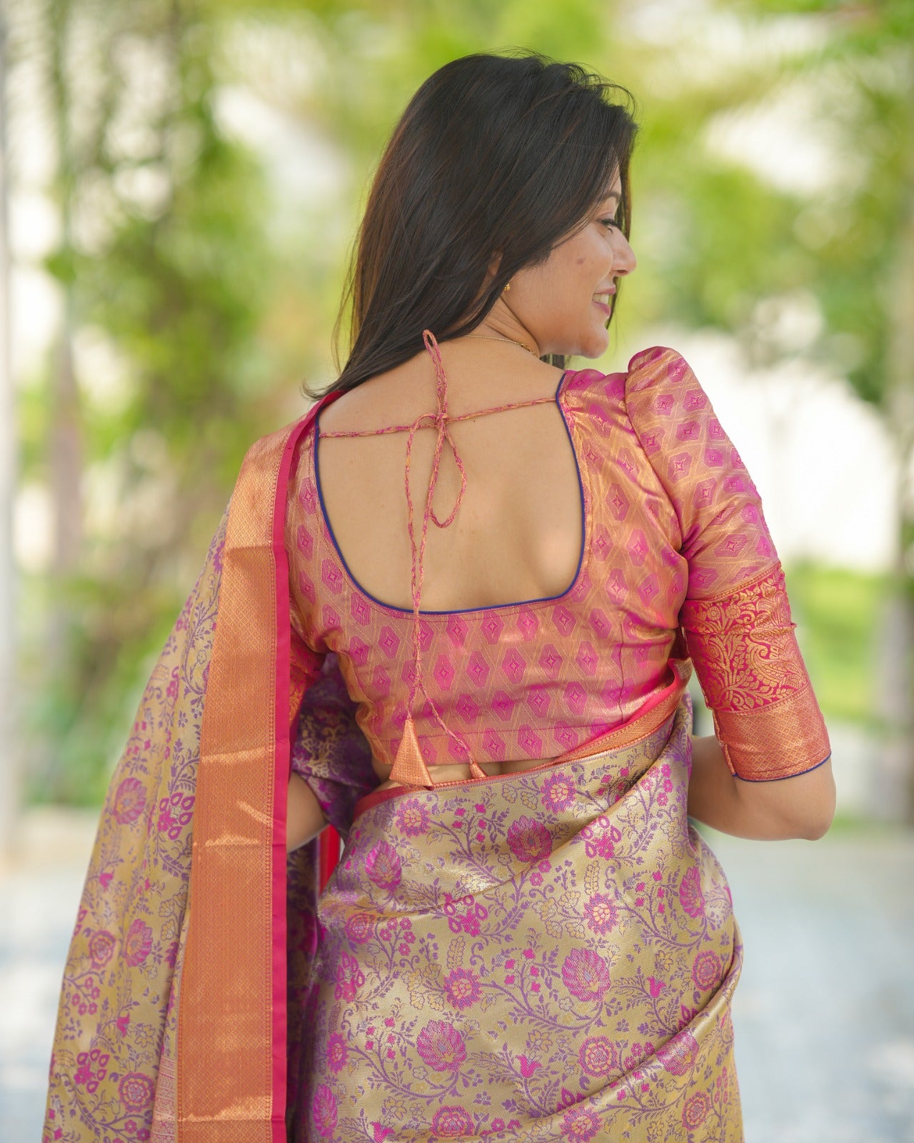 Beautiful Peach floral brocade Pure Kanjivaram Silk Sarees