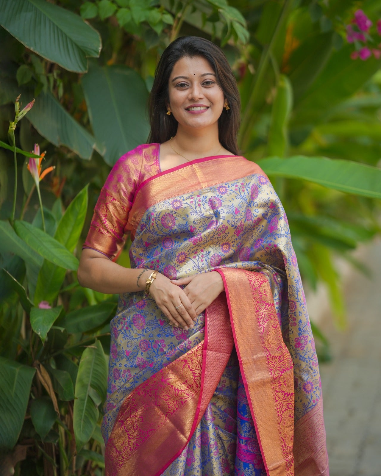 Premium Lavender Floral Pure Kanjivaram Silk Sarees