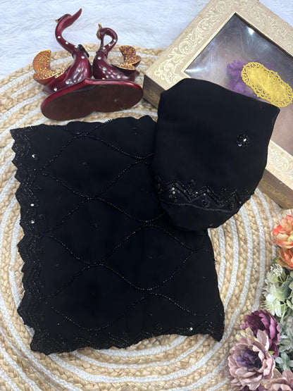 Bollywood Style Pure Georgette Hand Work Black Beauty Saree