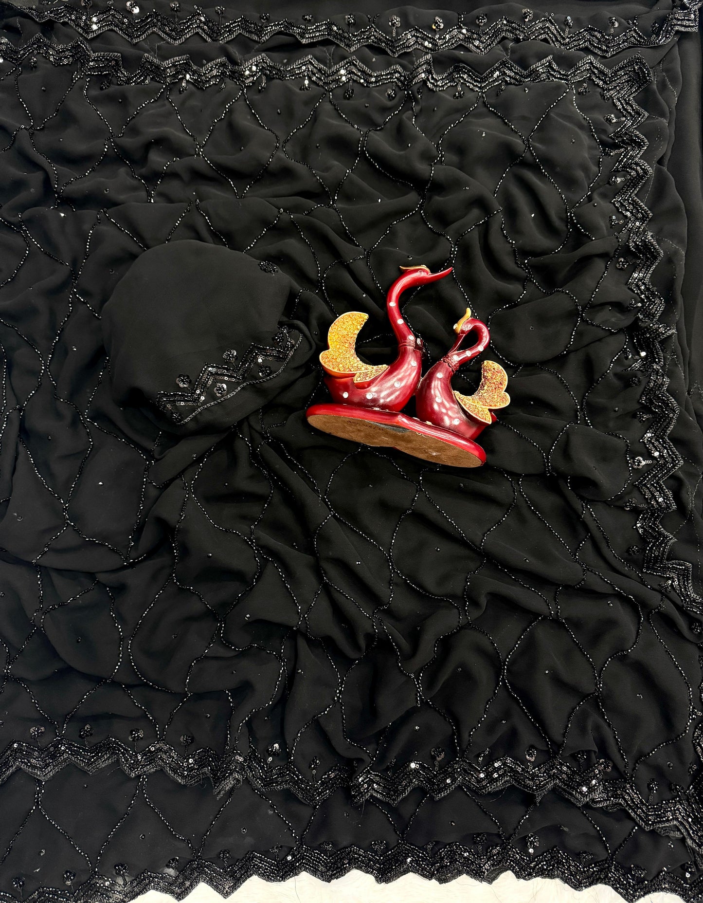 Bollywood Style Pure Georgette Hand Work Black Beauty Saree