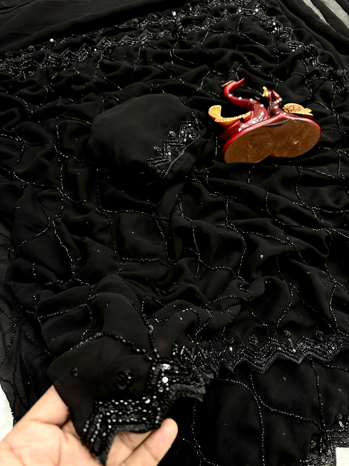 Bollywood Style Pure Georgette Hand Work Black Beauty Saree