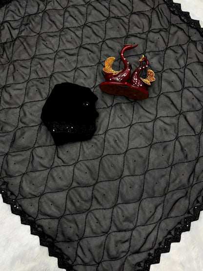 Bollywood Style Pure Georgette Hand Work Black Beauty Saree