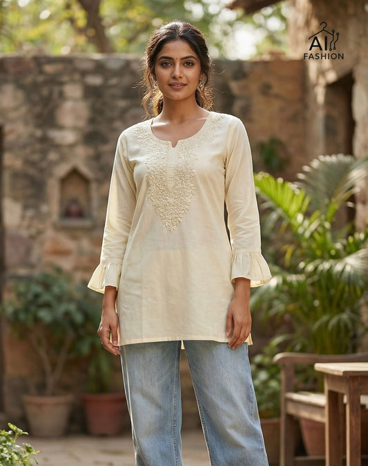 Stylish Short Straight Kurti for Women with Elegant Embroidery