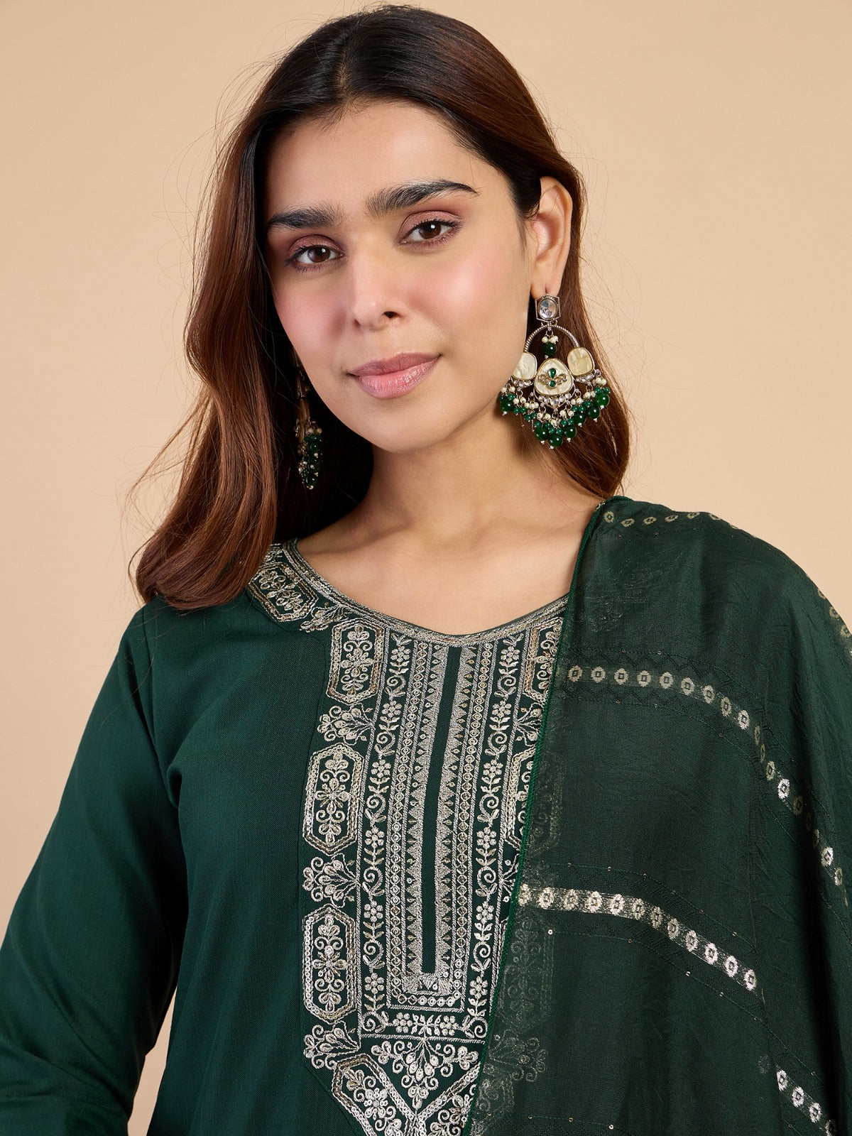 Women’s Green Kurti Pant Set With Dupatta