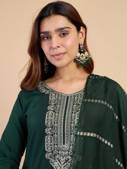 Women’s Green Kurti Pant Set With Dupatta