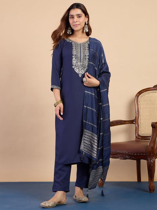 Elegant Blue Kurti Pant Set With Dupatta
