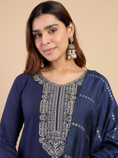 Elegant Blue Kurti Pant Set With Dupatta