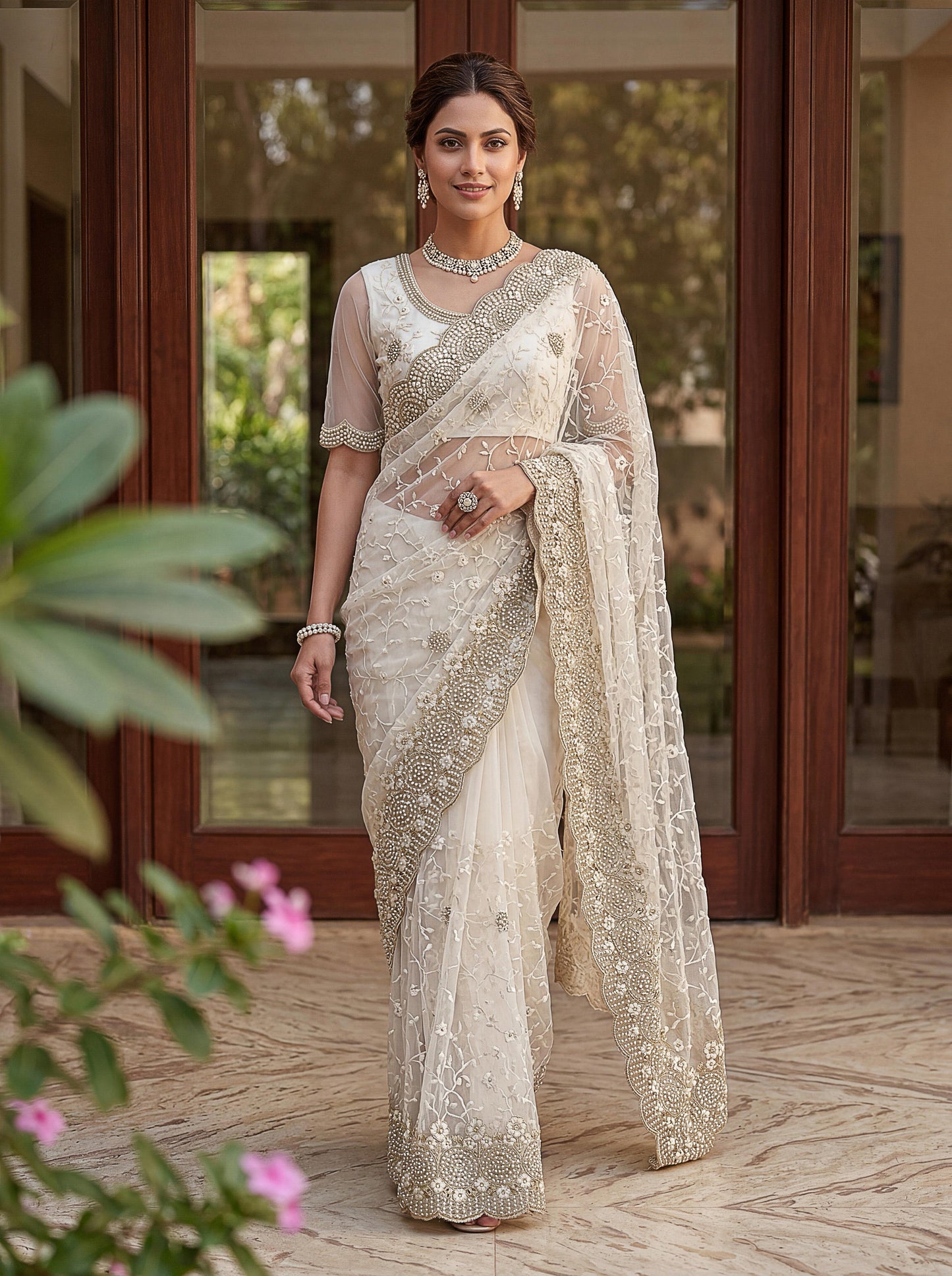 Elegant White Designer Saree with Heavy Embroidery Work