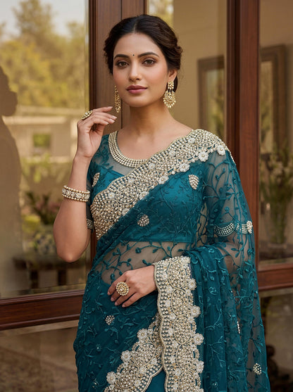 Bridal Style Designer Saree with Heavy Border And Blouse