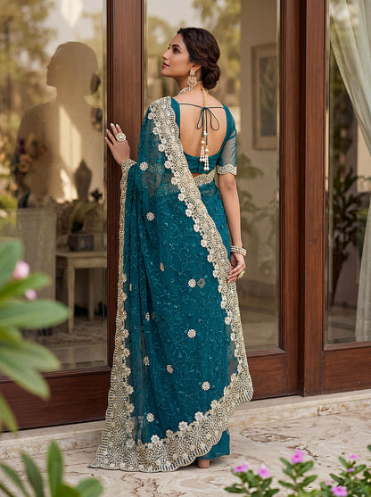 Bridal Style Designer Saree with Heavy Border And Blouse