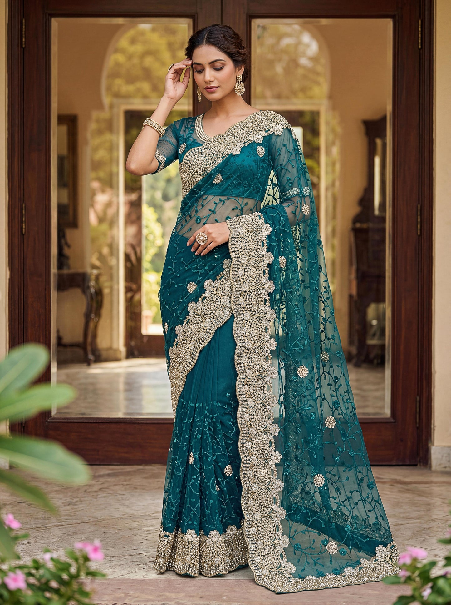 Bridal Style Designer Saree with Heavy Border And Blouse
