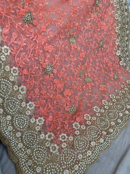 Party Wear Peach Saree with Designer Blouse And Heavy Work